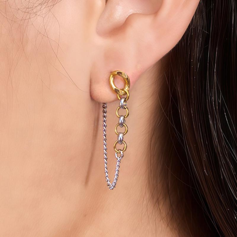 Light Luxury High-End Stainless Steel Mixed Color Chain Tassel Earrings Minimalist Titanium Steel Earrings  Jewelry Gifts