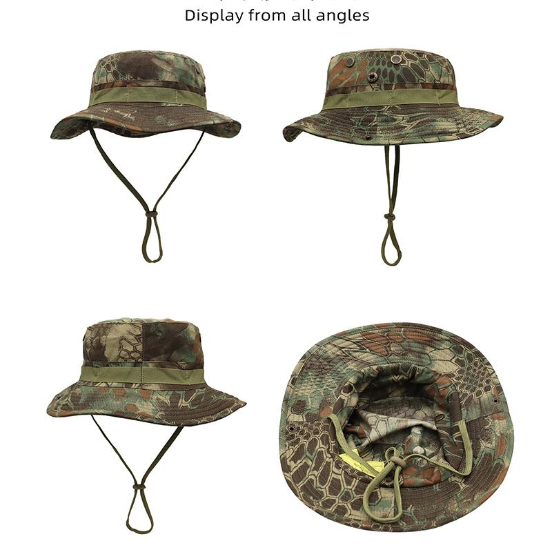 Men's Cotton Trendy Python Design Fisherman Hat Women's Sunscreen Foldable Adventure Training Hiking Camping Fishing Bucket Hat