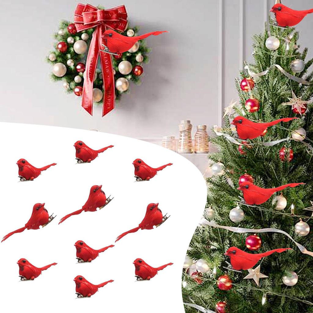 Artificial Christmas Red Bird Ornaments with Clip Crafts Simulation Decorations for Outdoor