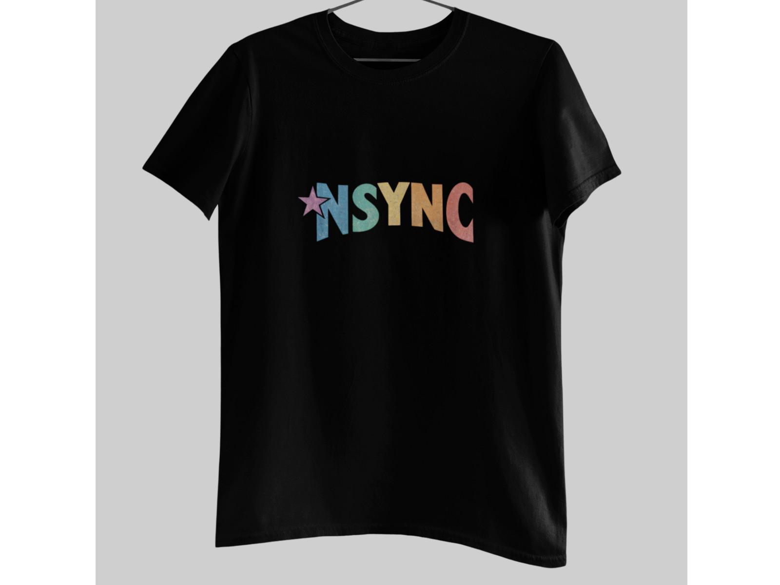 NSYNC Rainbow Glitter Text Shirt Retro 90s Graphic Tee Pop Style S