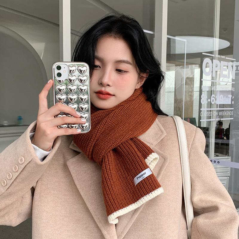 Knitted Woolen Scarf for Women Autumn and Winter Warm and Thickened Student Girl Versatile Men's Couple Style Scarf Korean Version