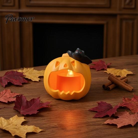 Battery Operated Lamps Halloween Pumpkin Night Light, LED Spooky Skeleton Desk Lamp, Electric Decorative Lights Candle Light for Holiday Party