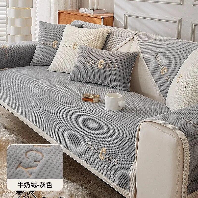 

Молочная бархатная диванная подушка, зимняя плюшевая утолщенная нескользящая подушка, роскошная вышивка, чехол для дивана с надписью, чехол на спинку, тканевое полотенце 90x70cm 1pcs