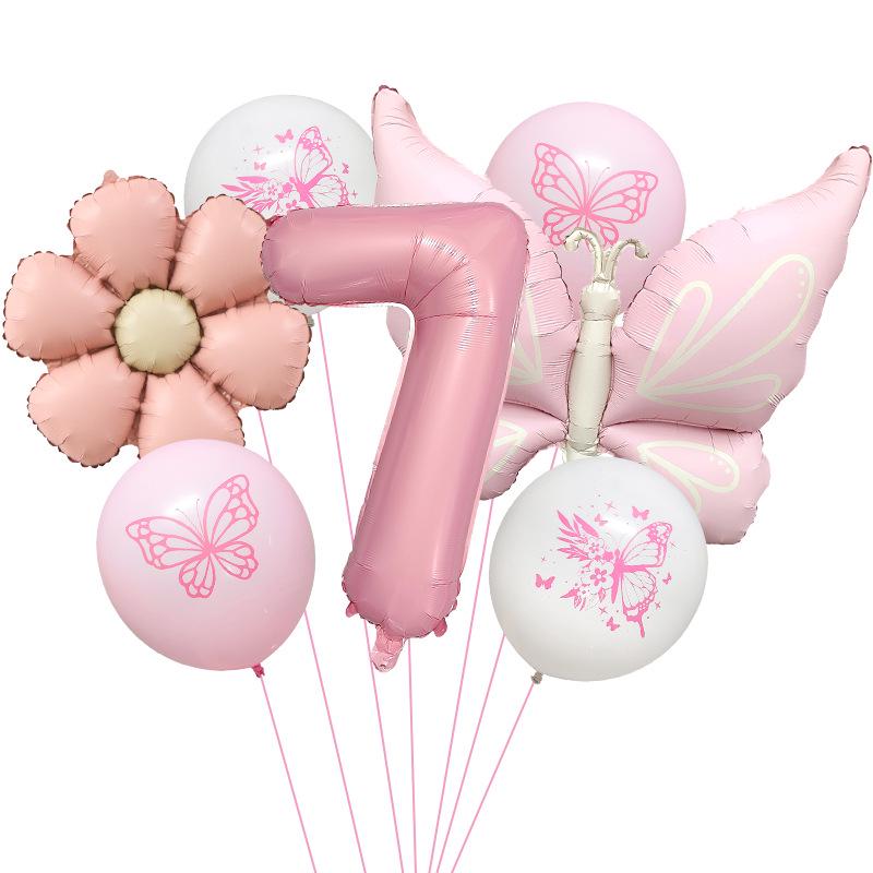 Růžový Motýl 32" Hliníková Sada Balónků pro Oslavu Narozenin a Baby Shower