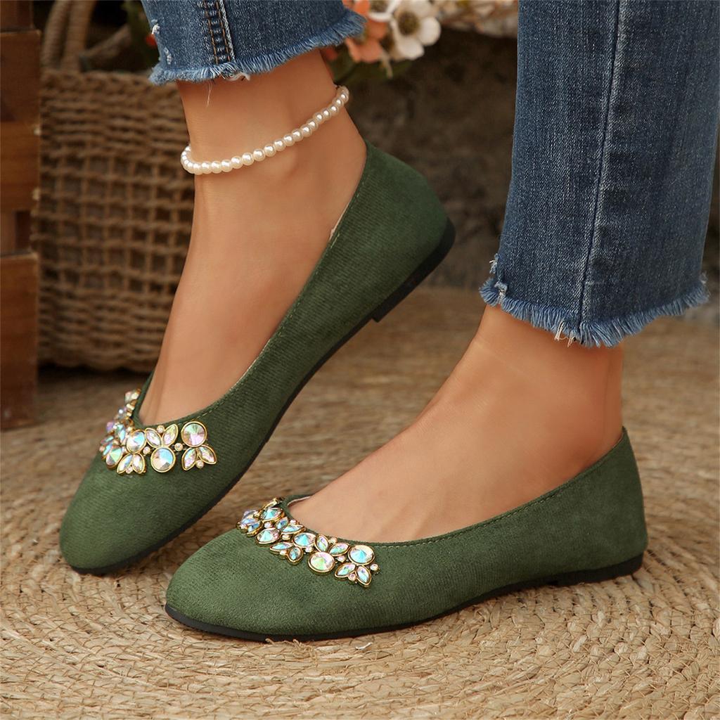 Women's Fashionable Casual Round-Toe Oversized Rhinestone Flats