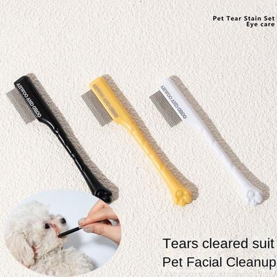 Stainless Steel Pet Facial Cleaning Comb Set Removes Tear Stains Eye-poop Pet Grooming Dog Hair Repair Scissors Fine Tooth