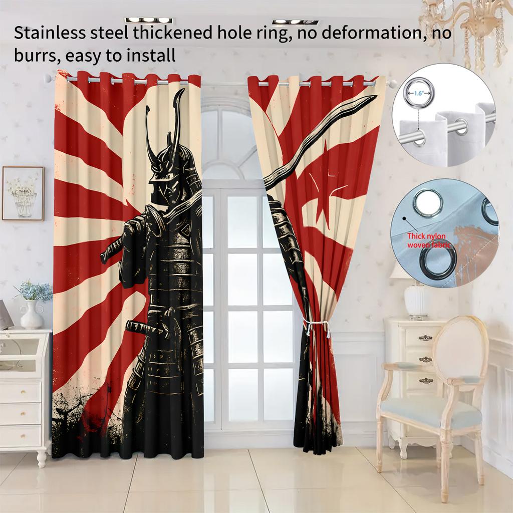 2Pcs Japanese Samurai Series Blackout Curtains  Insulation Multiple Size Living Room Bedroom Window Decoration Machine Washable