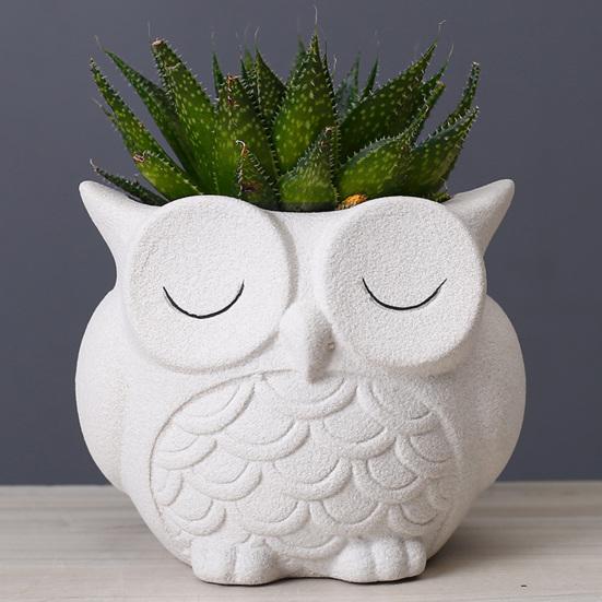 Cute Owl Planter Plant Pot with Drainage Hole Ceramic Decorative Planter for Succulents Small Aloe Home Office Desktop Decor