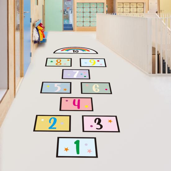 1 Set Hopscotch Game Floor Stickers Cartoon Waterproof Self-adhesive Gift Digital Jumping