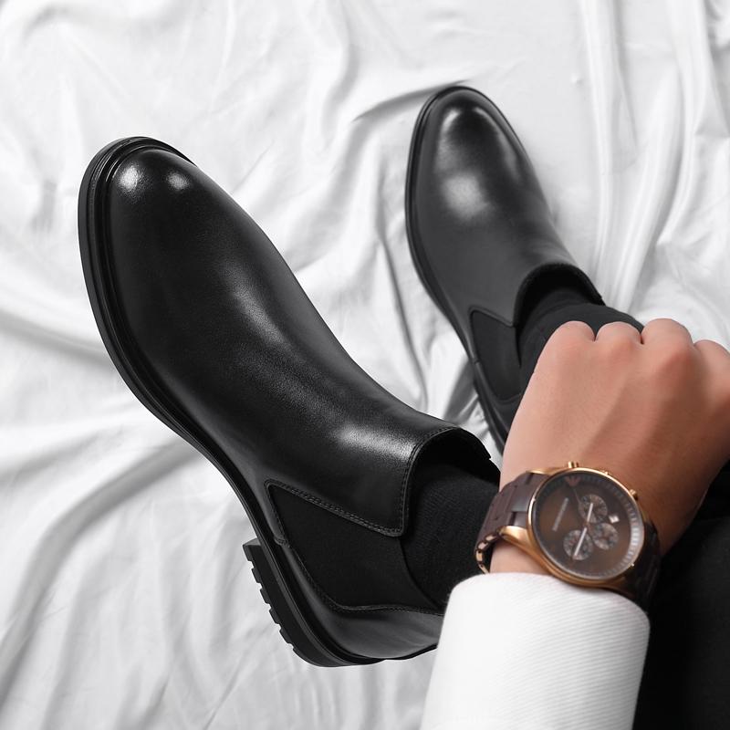 Fashion Fashion Chelsea Men’s Ankle Boots Thick Soled Leather British Style Street Style Platform Chelsea Boots Slip On Motocross Boots