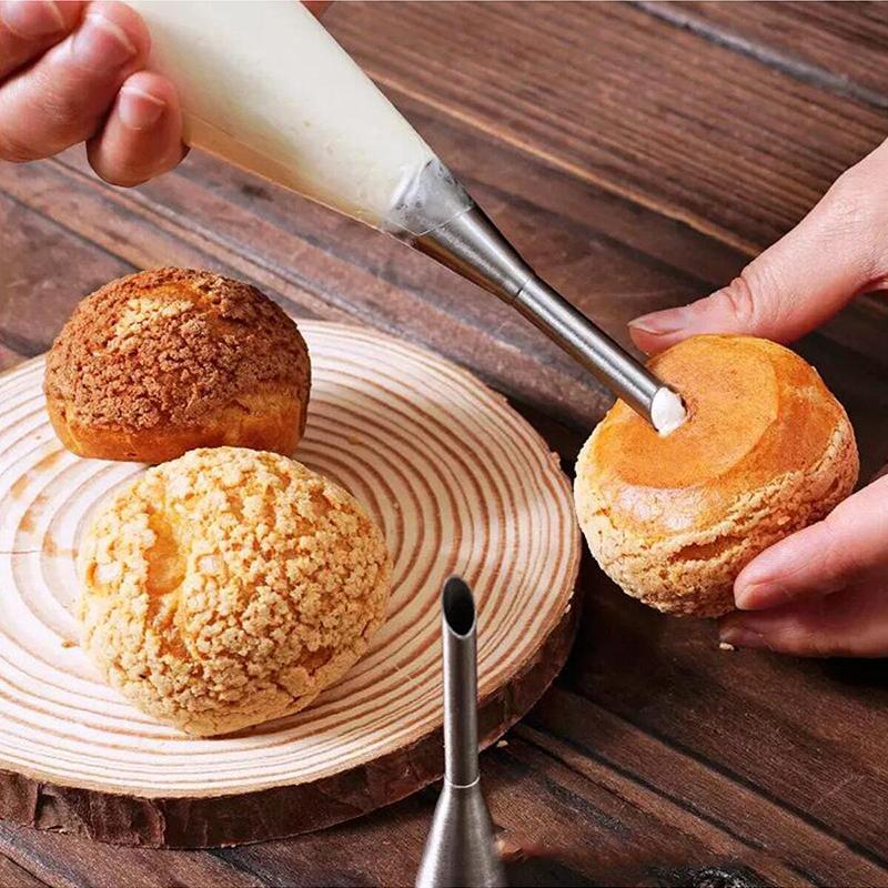 3/4pcs Puff Cream Mouth Stainless Steel Puff Injector Kitchen Baking Tools Long Pointed Mouth Design Puff Flower Mouth Set TMZ