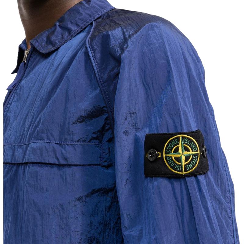 STONE ISLAND SS22 Solid Color Metallic Nylon Shirt Jacket Autumn Men Jacket Blue 761512321-V0022