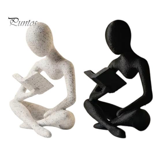 Frosted Stone Surface Figure 3D Printed Bookshelf Decor Thinker Statue, Abstract Art Ornament, Reading Sculpture, Aesthetic Cross-legged Reader