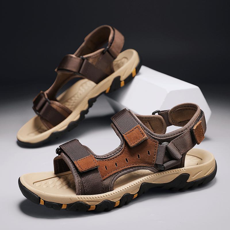 Summer Men's Genuine Leather Sandals Outdoor Roman Sandals Beach Anti Slip Casual Lightweight Open Toe Boys' Sports Sandals