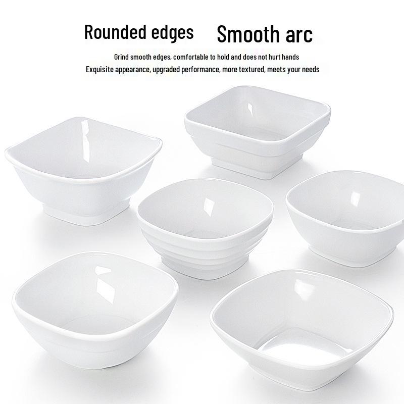 Melaminová sada čtvercových misek: Ideální pro Hot Pot, Omáčky, Rýži, Kaši a Polévku - Pro Komerční a Restauranční Použití.