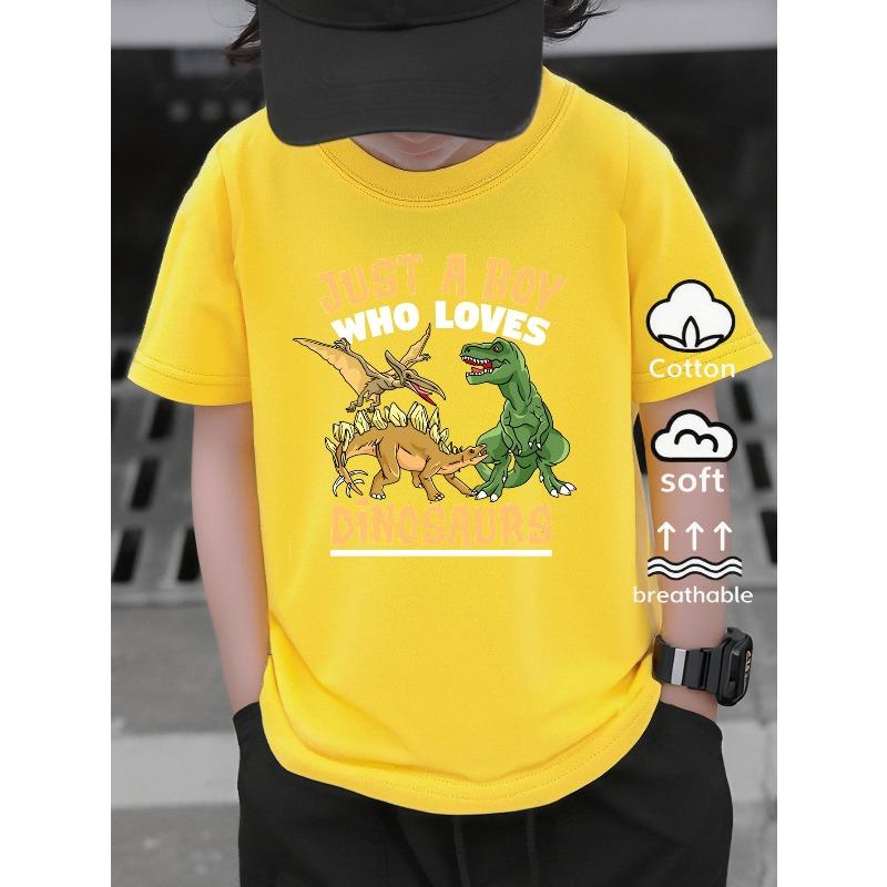 European sizes Boys' T-Shirt Dinosaurs Boy Loves Just A Who , Ideal for Outdoor Activities, Soft Knitted Top, Comfortable And Breathable