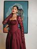 Women's Spring New Style Temperament Square Collar Lace Long Sleeve Ruched Waist Solid Color Midi Dress
