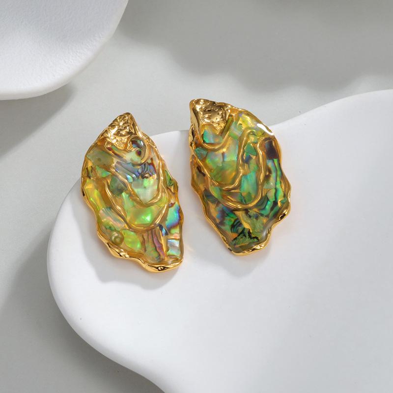 Geometric Irregular Abalone Shell Earrings: Retro & Fashionable New Chinese Design