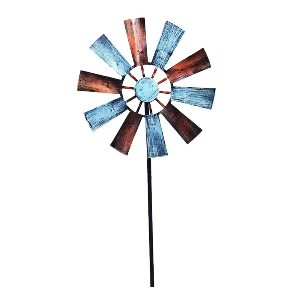 High Quality 24*73Cm Wrought Iron Metal Rotating Windmill 8 Colors Metal Wind Spinner Lawn Pinwheel Decor Supplies