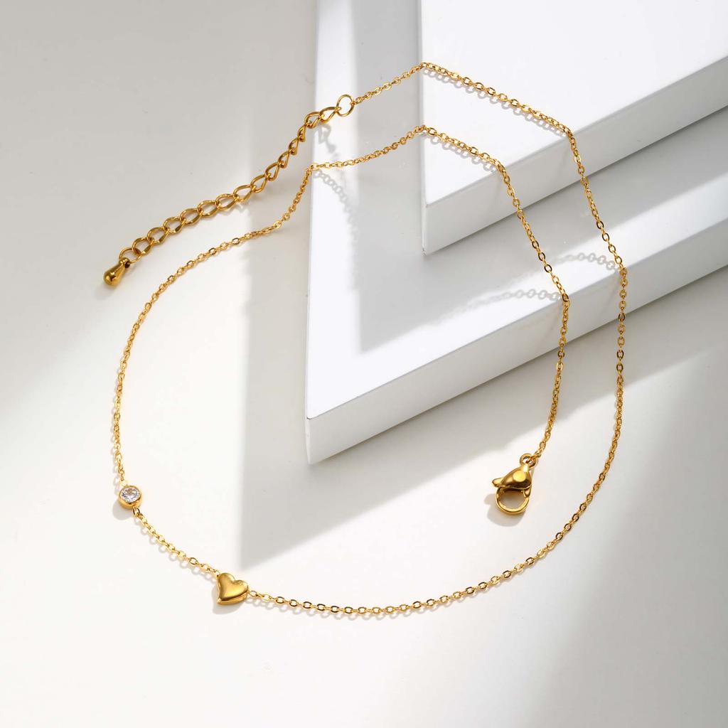 Dainty Zircon Bowknot Flower Heart Pendant Necklace for Women, Stainless Steel Gold Plated Charm Necklace, Chic Luxury Jewelry