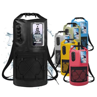 Multifunktionaler wasserdichter PVC-Trockenbeutel Rucksack mit Netztasche & Gurten für Wandern Bergsteigen Rafting Camping & Radfahren