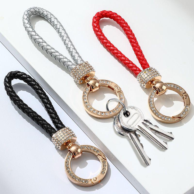 Luxury Keychain: Handwoven Imitation Diamond Leather Bracelet with Metal Buckle for Men & Women