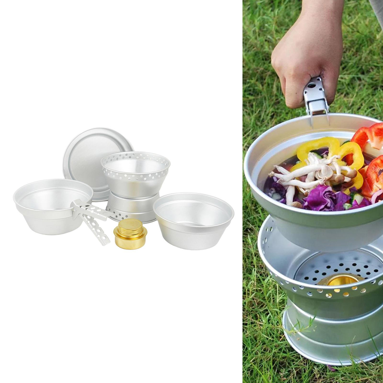 

7x Camping Cookware Mess Set Cooking Gear Compact Size Tableware Pot Frying Pan for Hiking