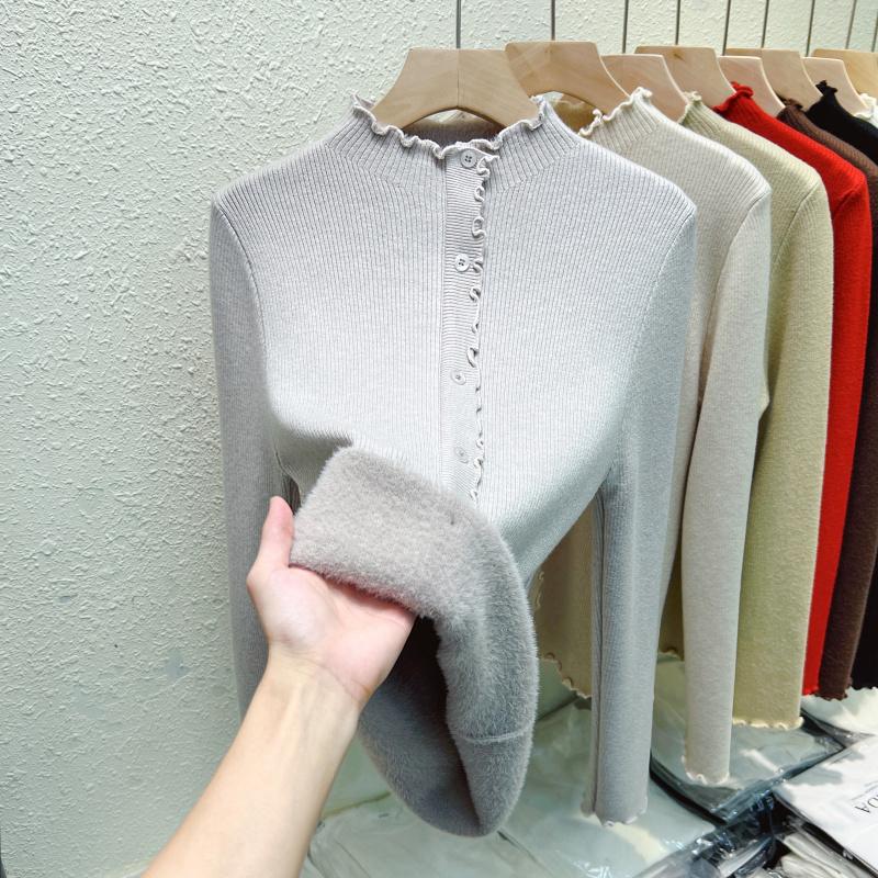 

Зимний толстый теплый плюшевый бархатный пуловер, свитер для женщин, модный полувысокий воротник, флисовая основа, вязаные свитера, женские винтажные кардиганы с оборками 25219 2XL