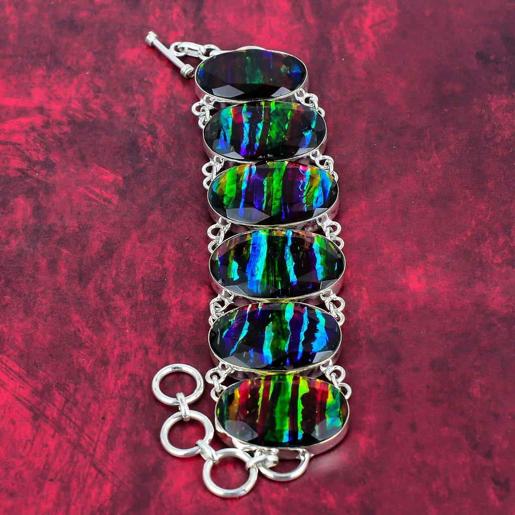 Ammolite Gemstone Jewelry, 925 Solid Sterling Silver Necklace & Bracelet Jewelry Set For Her, Amazing Handmade Gorgeous Set Jewelry