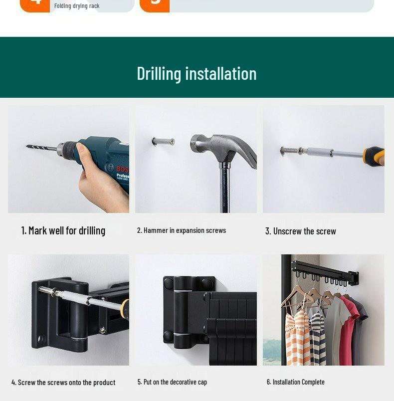 Invisible No-Drill Folding Balcony Clothes Rack & Drying Rod