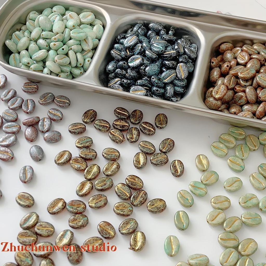 Picasso-Style Acrylic Coffee Bean Czech Beads for DIY Bracelets & Rings