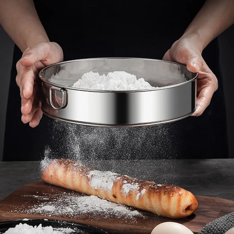 1pc 40/60 Mesh Kitchen Ultrafine Mesh Flour Sifter Professional Round Sieve Stainless Steel Sugar Sieve Cake Baking Strainer