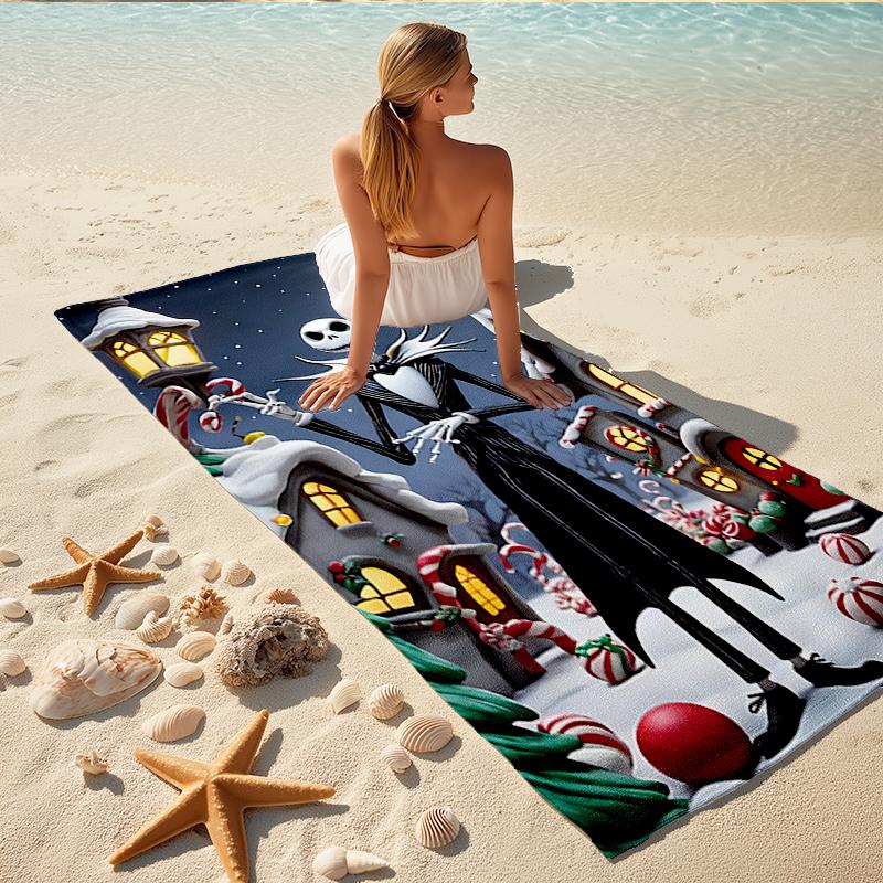 1Pc Nightmare Before Christmas Beach Towel, Quick Dry, Multi-Use for Beach Pool Gym Yoga Home Travel, Christmas, Halloween, Xmas Gift S444