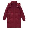 Middle-aged and elderly medium and long hooded cotton-padded clothes women's drawstring waist cotton clothes thickened warm jacket entity