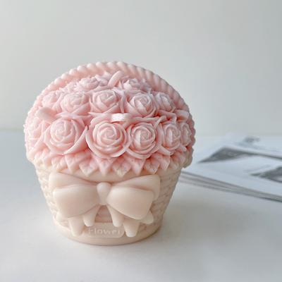 Basket Cake Baking Mould DIY Scented Candle With Handle Flower Bow Rose Chocolate Cake Ice Cube Mold Valentine's Day Gift Mold