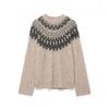 Womens Thick Knit Sweater With Color-Block Jacquard Round Neck Long Sleeve Pullover Winter