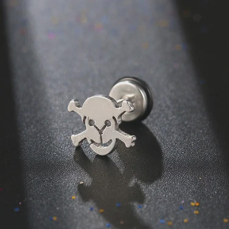 Unisex Stainless Steel Black Skull Earrings - Non-Fading Titanium Accessory