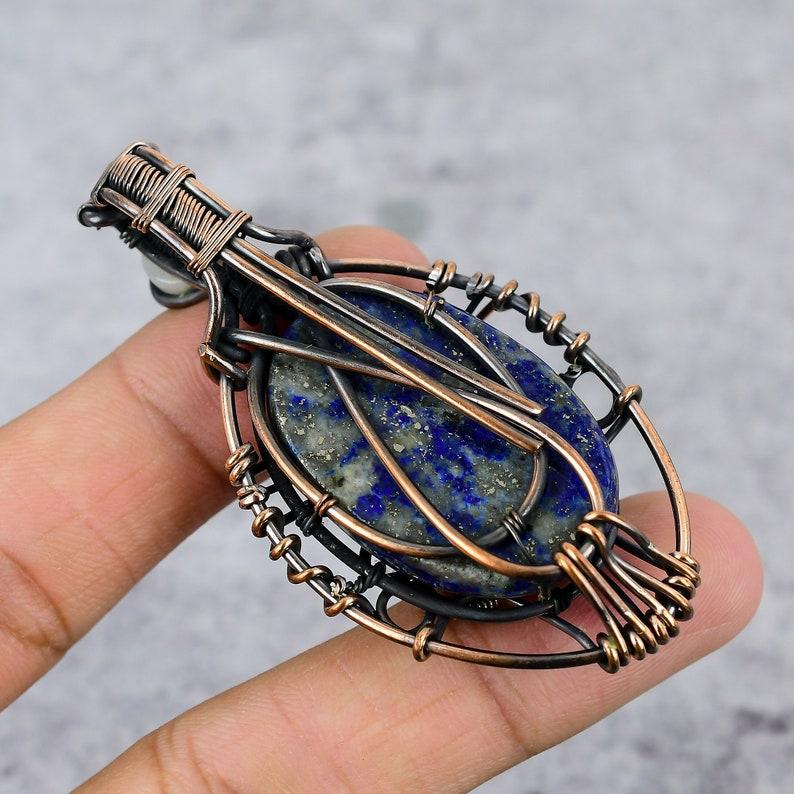 Evil Eye Lapis Lazuli Pendant Copper Wire Wrapped Pendant Lapis Lazuli Gemstone Pendant Jewelry Lapis Lazuli Jewelry Evil Eye Jewelry