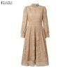ZANZEA Women Casual Round Neck Long Sleeve Elegant Lace Crochet Patchwork Dress