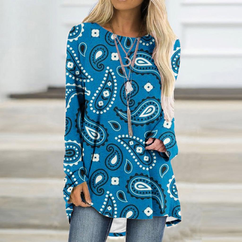 Paisley Pattern T-Shirts Boho 3D Print Women Fashion Streetwear Long Sleeve T Shirt Oversized Tunic Tees Tops Female Clothing