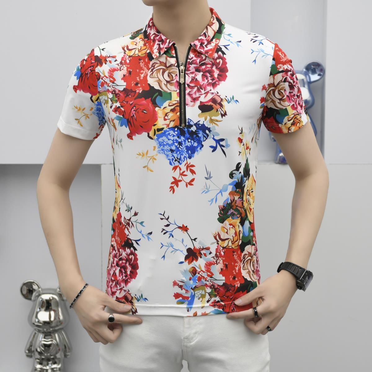 

Men s Short Sleeve Shirt 2025 Summer Trendy Youth Fashion Casual Floral Print Half Sleeve Non-Iron Slim Fit Shirt 4XL білий