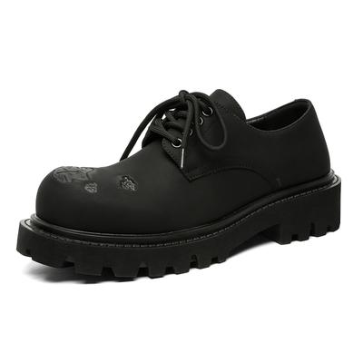 Heren Straatstijl Zwarte Leren Schoenen met 5CM Dikke Zool Hoogte Verhogend Antislip Platform Casual Dagelijkse Buiten Schoenen