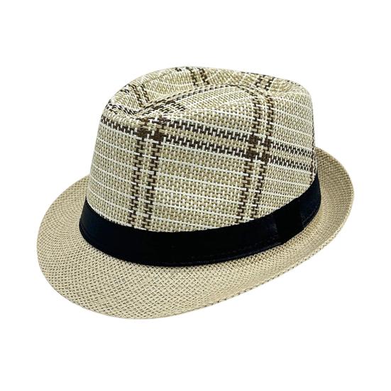 Men Jazz Hat Summer Plaid Pattern Top Hat UV Protection Breathable Straw Hat Lightweight бежевый