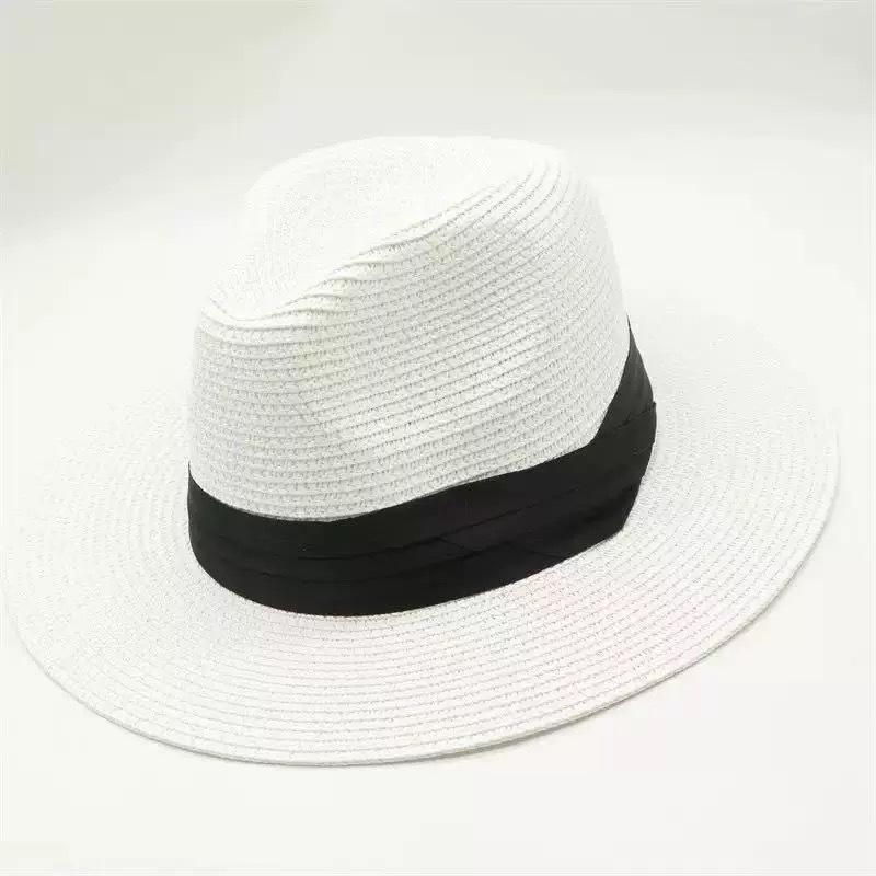 Flat-top straw hat women's straw top hat, new summer big-brimmed sun hat, seaside vacation sun hat