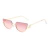 Fashion Retro Semi-Rimless Oval Shades Women's New Trendy Korean Style Travel Sunglasses Chic Metal Rim Decor Sunglasses