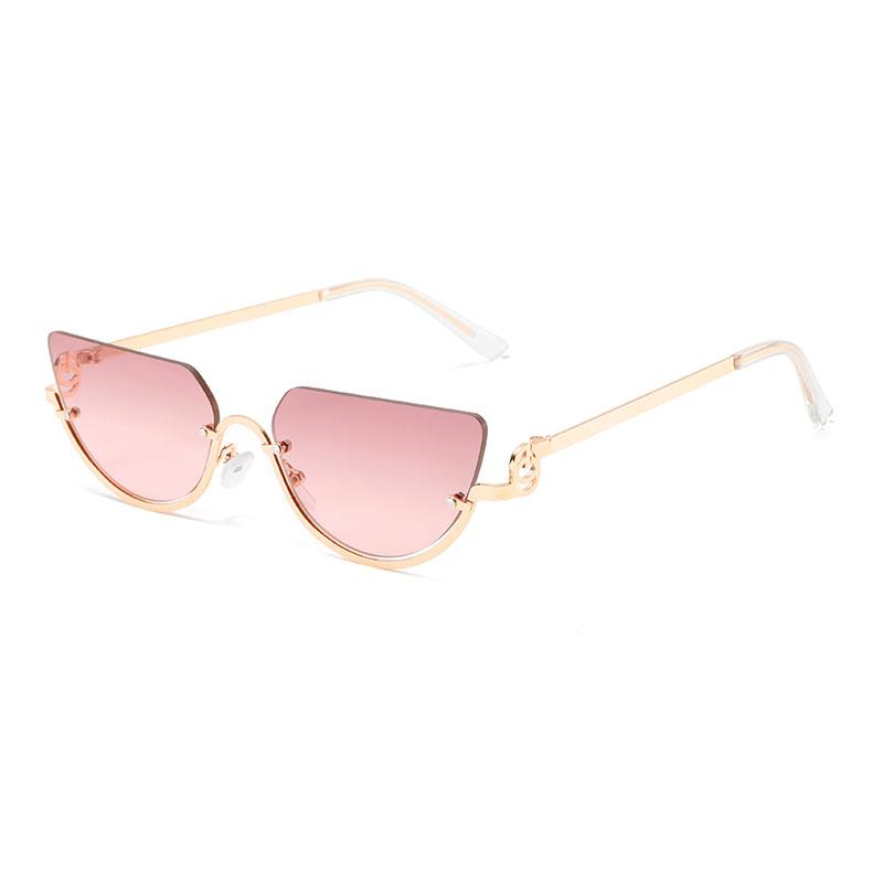 Fashion Retro Semi-Rimless Oval Shades Women's New Trendy Korean Style Travel Sunglasses Chic Metal Rim Decor Sunglasses