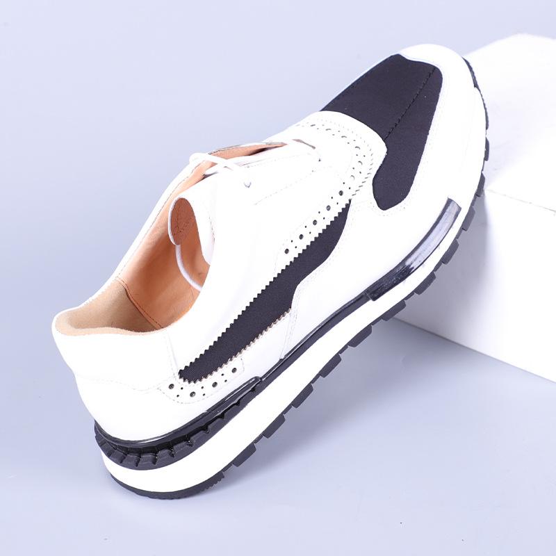 Brand Design Men's Sneakers Real Leather and Cloth Patchwork Lace Up Brown Brogue Oxford Casual Dress Shoes for Men