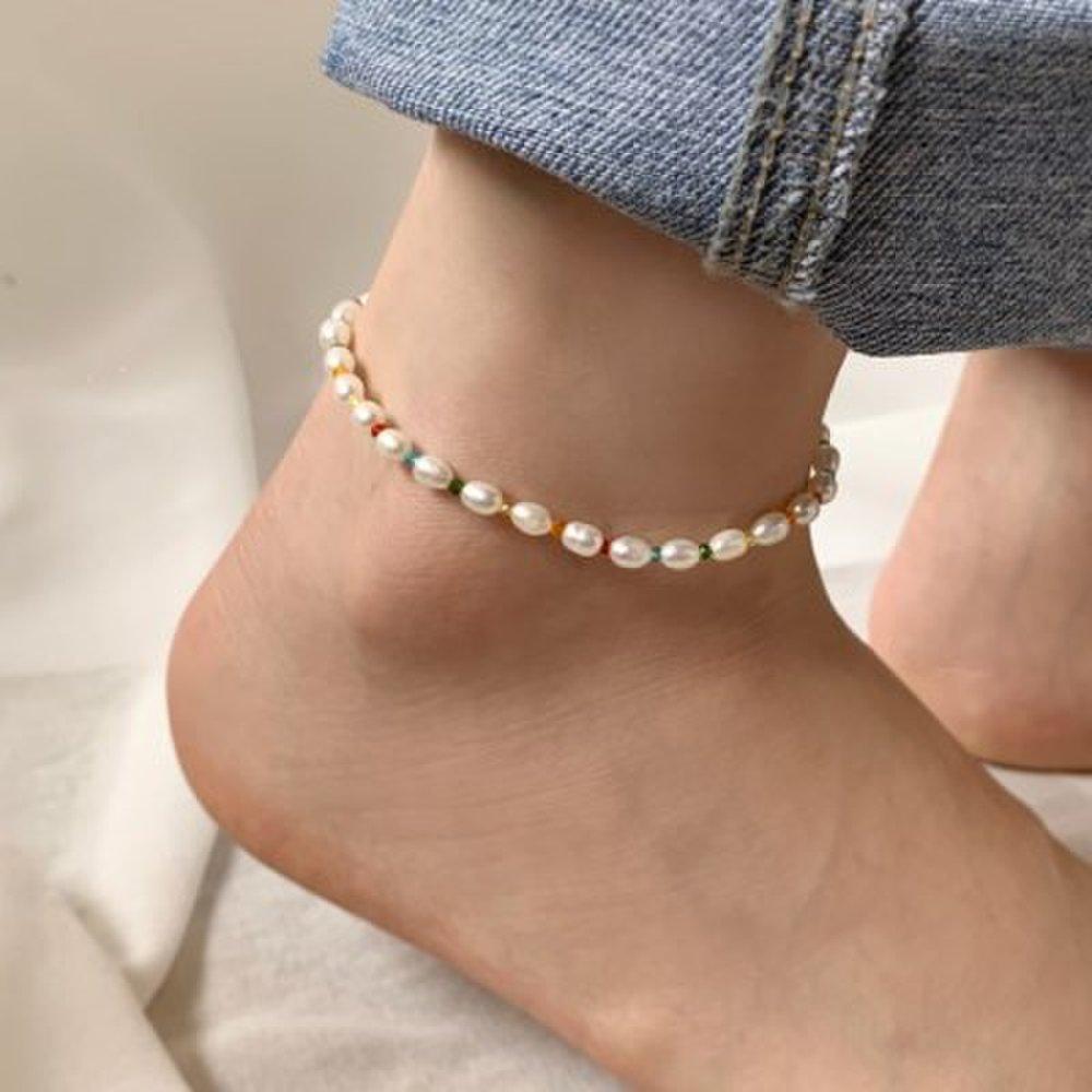 

[Self-made] Colorful Bead Freshwater Pearl Silver Bracelet Type 2 Rainbow / Size: 23.5cm+5cm