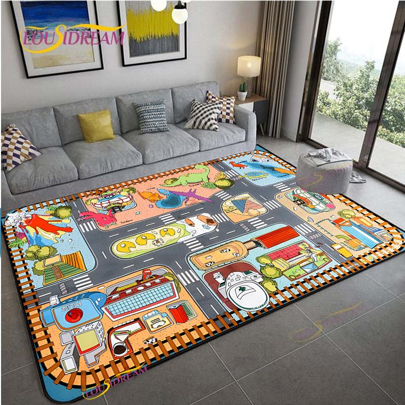Alfombra Road Traffic Rout Map Carpet Living Room Sofa Coffee Table Bedroom Rugs Kitchen Kid Play Anti-slip Floor Mat Home Decor