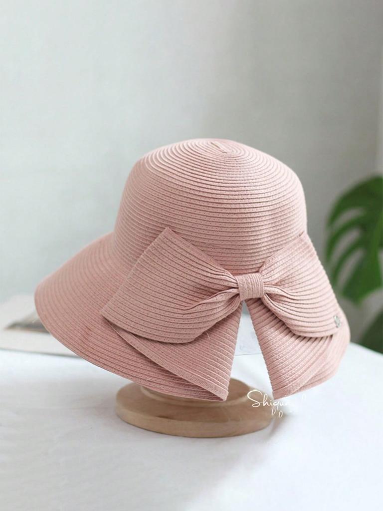 1pc Women Straw Hat With Bowknot & Wide Brim For Spring/Summer Beach Outings, Outdoor New Fashion Sun Protection Hat